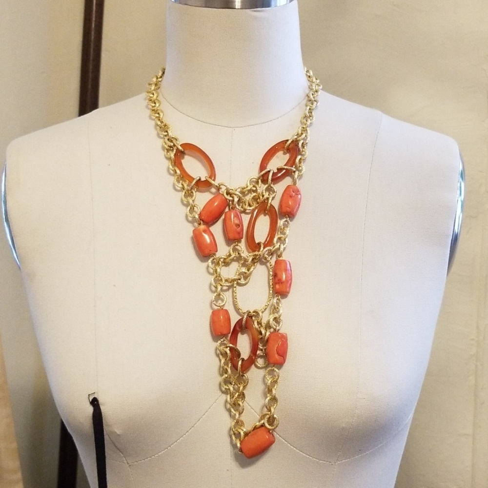 Dramatic Vintage Genuine Coral Gold Necklace nwt